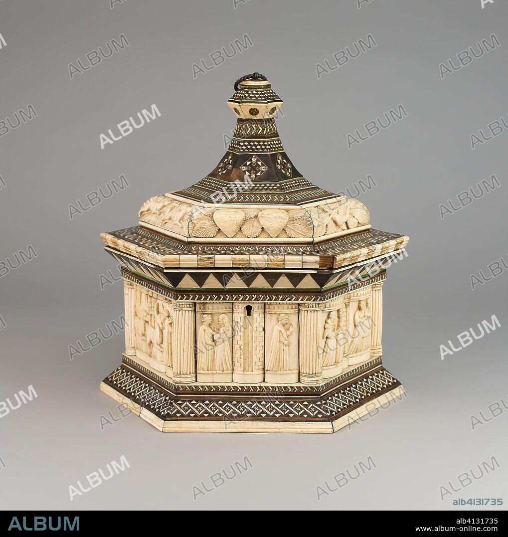 WORKSHOP OF THE EMBRIACHI FAMILY. Casket. Embriachi Workshop; Italian; Venice. Date: 1390-1400. Dimensions: 33.1 × 27.9 cm (13 × 11 1/4 in.). Bone, cow horn and hoof, and wood. Origin: Venice.