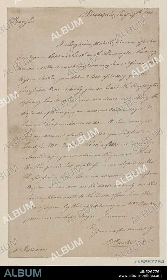 Letter to Jonathan Williams, jr., Nantes, text, Documents, 1781, Bache, Richard.