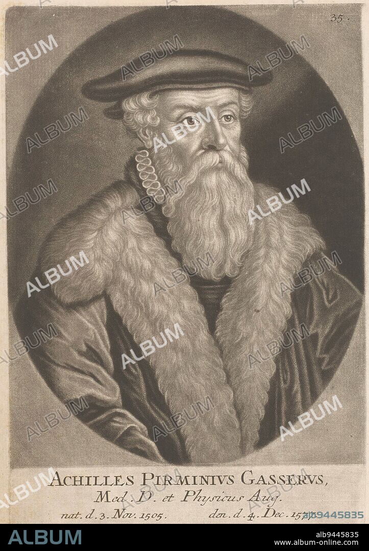 Portrait of Achilles Pirminius Gasser, Johann Jacob Haid (possibly), 1747, Numbered top right: 35., print maker: Johann Jacob Haid, (possibly), publisher: Johann Jacob Haid, (mentioned on object), Augsburg, 1747, paper, h 216 mm - w 150 mm.