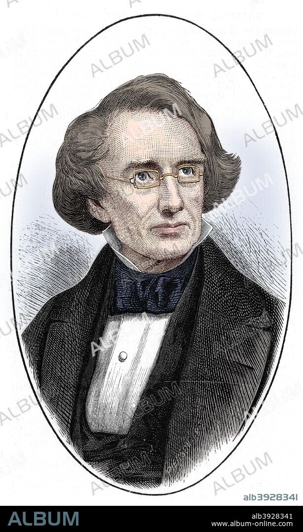 Samuel Finley Breese Morse, American artist and inventor, 1873. Morse (1791-1872) was the inventor of the first functional electric telegraph (1835) and, with Alexander Bain (1810-1977), of the Morse code. From The Science Record. (New York, 1873). (Colorised black and white print).