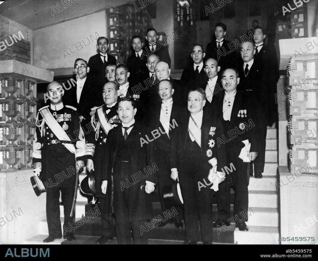 The New Nippon Cabinet Hirota - All State Ministers of the Hirota Cabinett.First row: War Minister Count General Hisakazu Terauchi; Premier and Foreign Minister Koki Hirota;Industrial and Commercial Minister Takukichi Kawasaki; Second row: Navy Minister Admiral Osami Nagano; Finance Minister Yeiichi Baba; Justice Minister Dr.Raisaburo Hayashi. Third row: Overseas Minister Hidejiro Nagata; Communications Minister Keikichi Tanomogi; Agricultural and Forest Minister Toshio woo.anNoJesia6aniommAn Mayeda and Home Minister and Education 16P089000-HINS Minister Keinosuke Ushio.March 30, 1936.