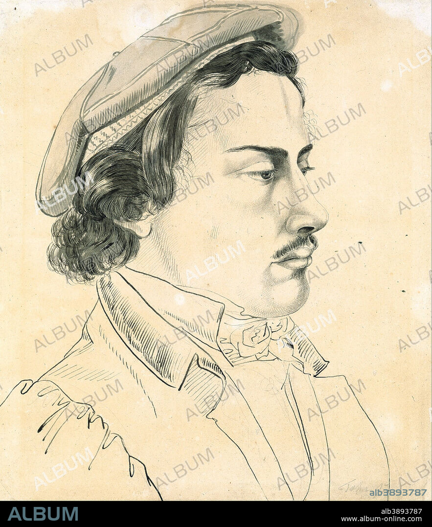 KARL PHILIPP FOHR. Portrait of a Student. Date/Period: Ca. 1816. Pencil, pen and black ink, dark brown, light and dark grey wash, on yellowish paper. Bleistift und Feder in Schwarz, dunkelbraun, hell- und dunkelgrau laviert, auf gelblichem Papier. Height: 317 mm (12.48 in); Width: 274 mm (10.78 in).