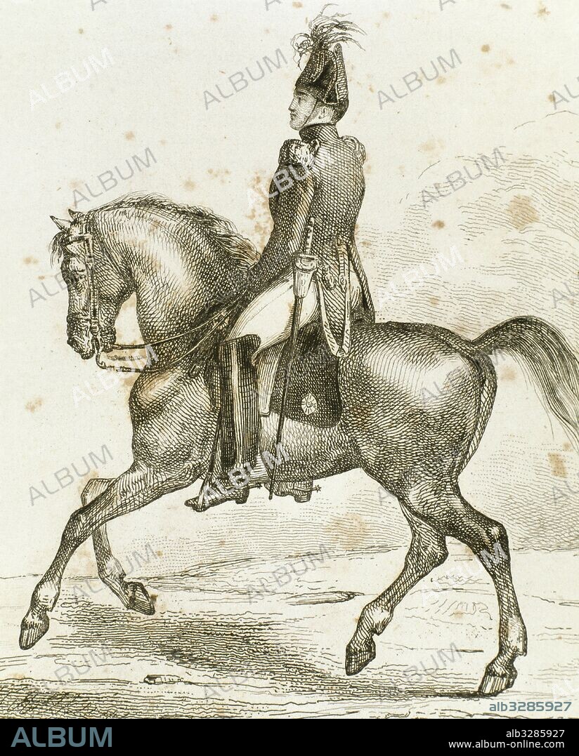 Alejandro I (San Petersburgo, 1777-Taganrog, 1825). Emperador de Rusia (1801-1825). Vencido por Napoleón en Austerlitz, Eylan y Fireland, firmó la paz deTilsit (1807). Creó la Santa Alianza. Desapareció en 1825 sin que su muerte fuera atestiguada. Grabado del siglo XIX.