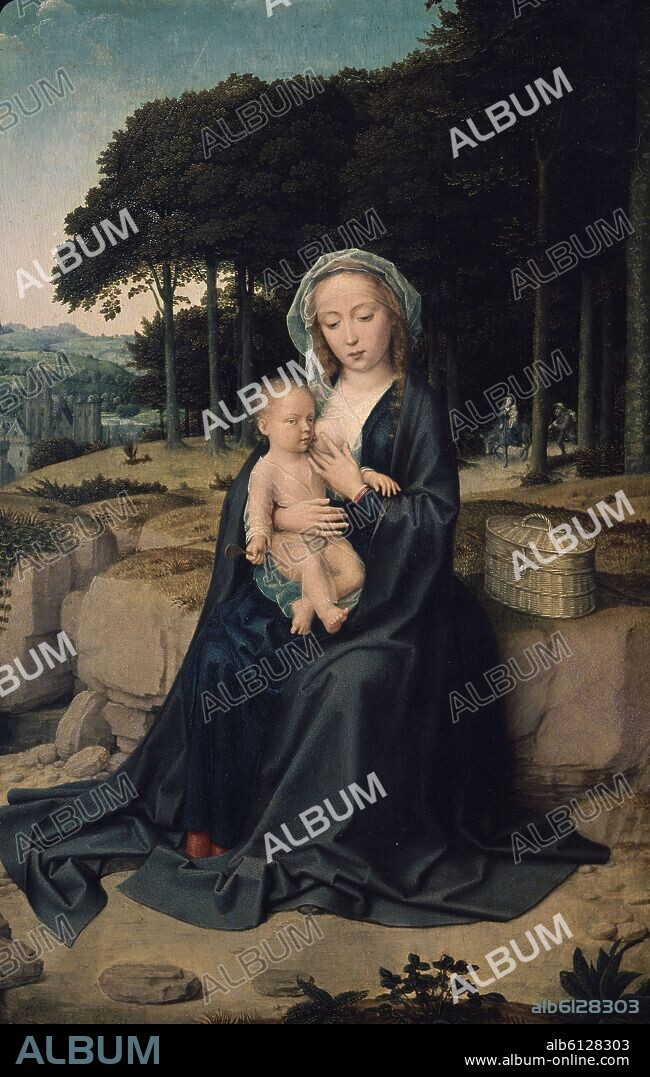 GERARD DAVID (1460-1523). DESCANSO EN LA HUIDA A EGIPTO - SIGLO XVI - O/T -  60x39 - NP 2643 - GOTICO FLAMENCO.