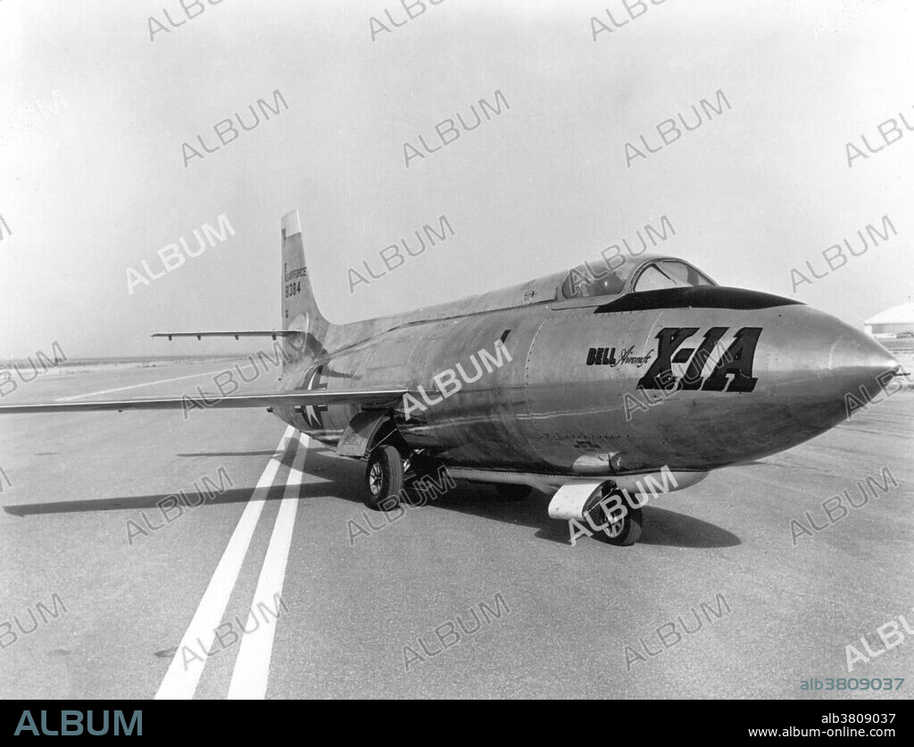 The world's first supersonic aircraft, the Bell X-1, piloted by Charles "Chuck" Yeager, flew faster than the speed of sound on October 14th, 1947. The X-1 was carried into the air under a converted B-29 bomber, and released at an altitude of 6800 meters over Muroc, California. The X-1 was powered by a four-chamber XLR-11 rocket engine that generated 26.5 kilonewtons of thrust. This pushed the aircraft to a speed of 1078 km/h at an altitude of 12,800 meters - equivalent to 1.015 times the speed of sound. Yeager unofficially named to aircraft "Glamorous Glennis," after his wife. It is now displayed at the Smithsonian.