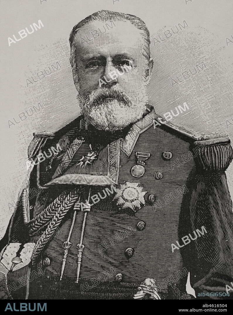 Pascual Cervera y Topete (1839-1909). Almirante de la Armada de España. Retrato. Grabado. La Ilustración Española y Americana, 1898.