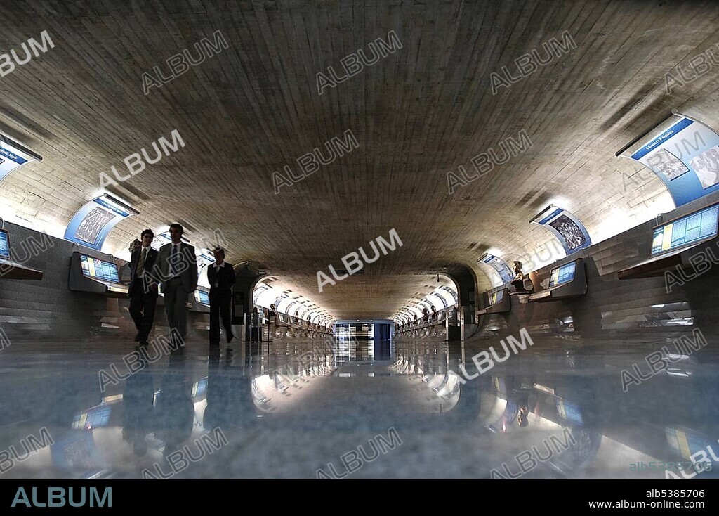The tunnel of times (tunel do tempo) in the interior of the National Congress Building of Brasilia, Brazil (designed by Oscar Niemeyer). Inside the tunnel photographs and texts tell about the history of Brazil.