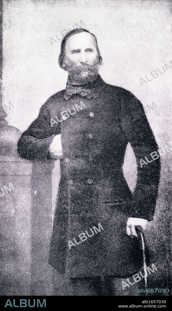 Giuseppe Garibaldi,1807-1882. Italian soldier: played central role in unification of Italy. From an engraving in the British Museum. From the book "Garibaldi's defence of the Roman republic, 1848-9" by George Macaulay Trevelyan. Published 1935.