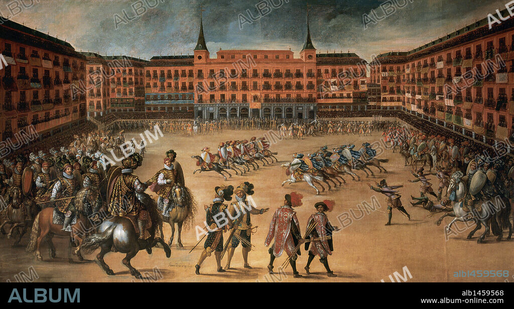 ARTE BARROCO. ESPAÑA. JUAN DE LA CORTE. "FIESTA EN LA PLAZA MAYOR o JUEGO DE CAÑAS EN LA PLAZA MAYOR". Museo Municipal. Madrid.