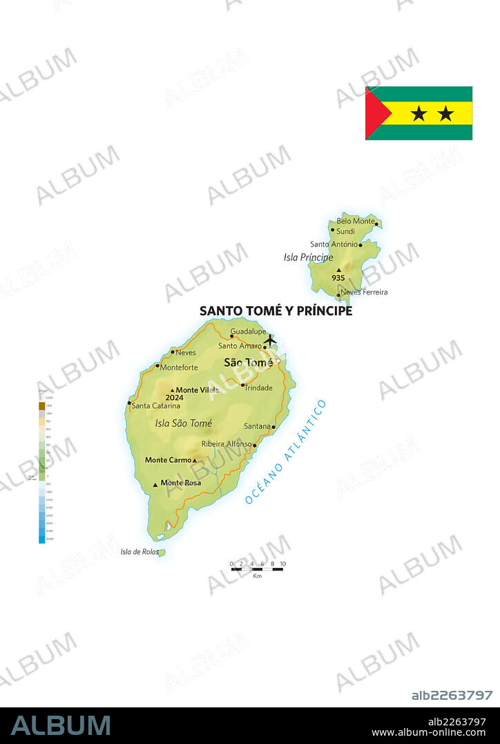 Santo Tomé y Príncipe. Mapa físico y político de Santo Tomé y Príncipe.
