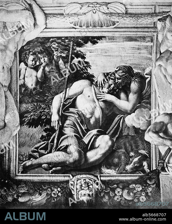 ANNIBALE CARRACCI. Carracci, Annibale. 1560-1609. "Diana with the sleeping Endymion". Fresco, 1595-1605. Rome, Palazzo Farnese (Galleria Farnesina).