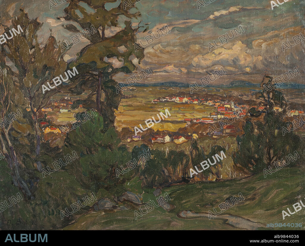 ANNA KATARINA BOBERG. Landscape with a Village. Study from North Norway, Unknown date.