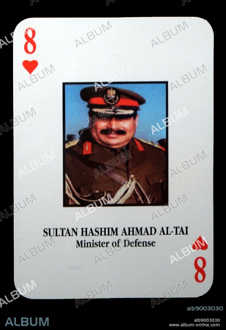 Most-wanted Iraqi playing cards - Sultan Hashim Ahmad Al-Tai (Minister of Defence). The U.S. military developed a set of playing cards to help troop identify the most-wanted members of President Saddam Hussein's government during the 2003 invasion of Iraq.