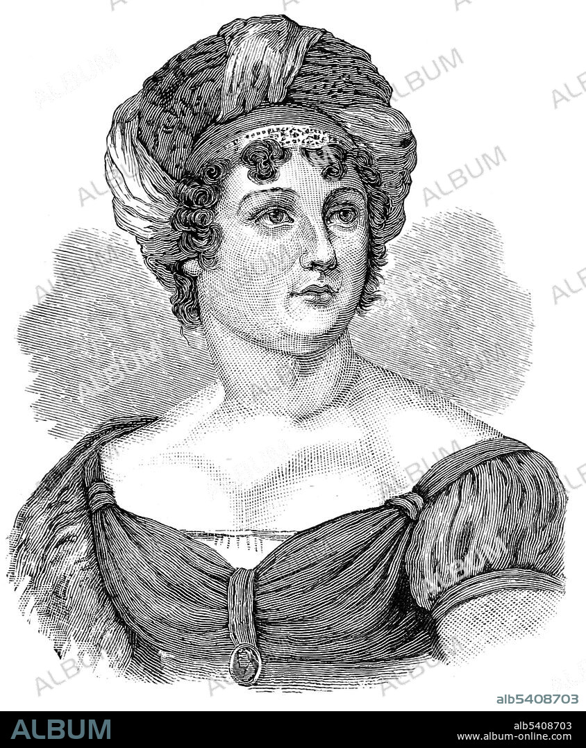Germaine de Staël, known as Madame de Staël (1766-1817), was a French writer and political theorist during the French Revolution and the Napoleonic era. Illustration from 1885 by James Parton.