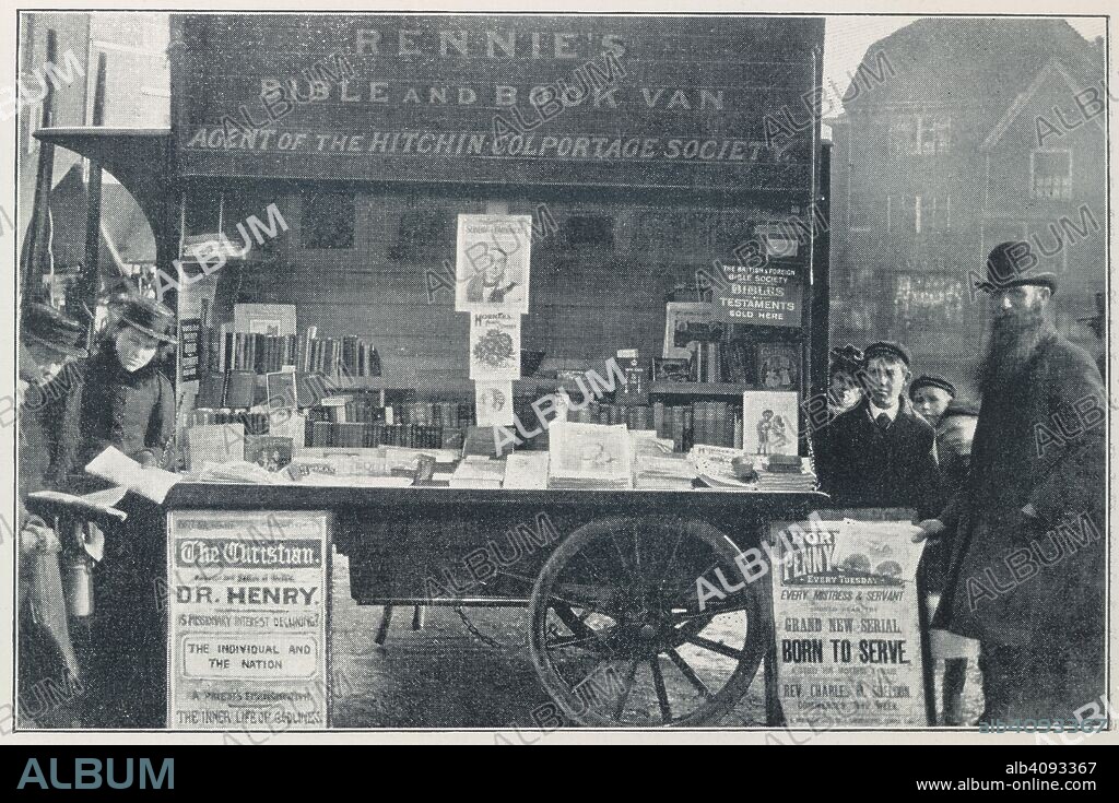JAMES RENNIE. A bookseller. Rennie's bible and book van. Agent of the Hitchin Colportage Society. Seed-Time and Harvest Autobiography of J. Rennie, colporteur. Edited by T. Bowick. Morgan & Scott: London, [1902.]. Source: 4907.f.41, opposite page 40. Language: English.