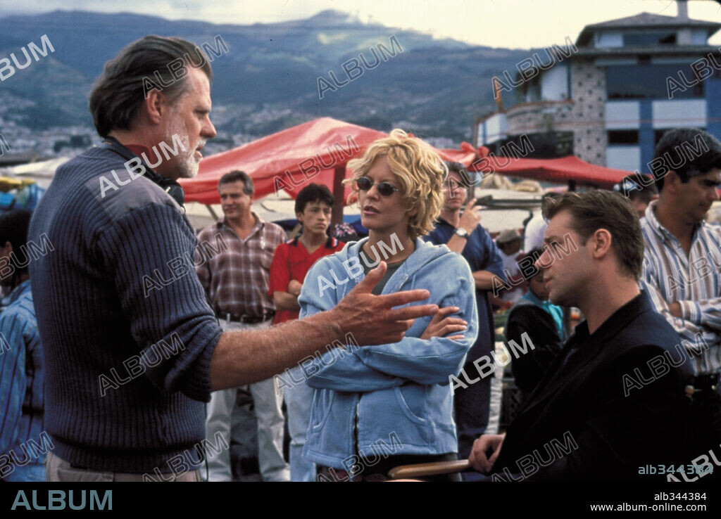 MEG RYAN, RUSSELL CROWE und TAYLOR HACKFORD in LEBENSZEICHEN - PROOF OF LIFE, 2000 (PROOF OF LIFE), unter der Regie von TAYLOR HACKFORD. Copyright CASTLE ROCK ENTERTAINMENT / NELSON, RALPH.