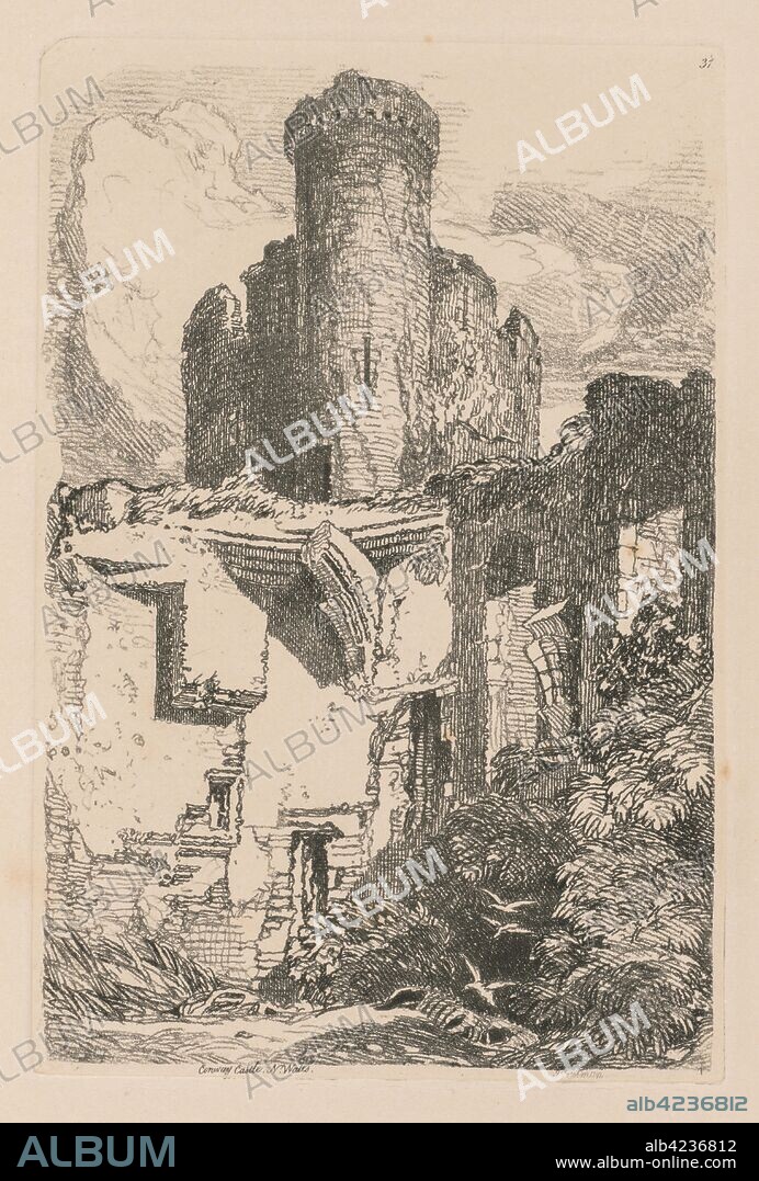 Liber Studiorum: Plate 31, Conway Castle, N. Wales, 1838. John Sell Cotman (British, 1782-1842). Softground etching, from a bound volume containing 48 plates; sheet: 49.6 x 32 cm (19 1/2 x 12 5/8 in.); platemark: 18.9 x 12.6 cm (7 7/16 x 4 15/16 in.).