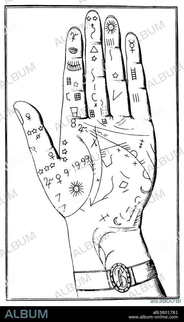 Palmistry is the claim of characterization and foretelling the future through the study of the palm. The practice is found all over the world, with numerous cultural variations. Those who practice chiromancy are called palmists, palm readers, hand readers, hand analysts, or chirologists. There are many, often conflicting, interpretations of various lines and palmar features across various schools of palmistry. These contradictions between different interpretations, as well as the lack of empirical support for palmistry's predictions, contribute to palmistry's perception as a pseudoscience. During the Middle Ages the art of palmistry was actively suppressed by the Catholic Church as pagan superstition. In Renaissance magic, palmistry was classified as one of the seven "forbidden arts," along with necromancy, geomancy, aeromancy, pyromancy, hydromancy, and spatulamancy (scapulimancy). Original caption: "Napoleon's hand by Le Norman. ".