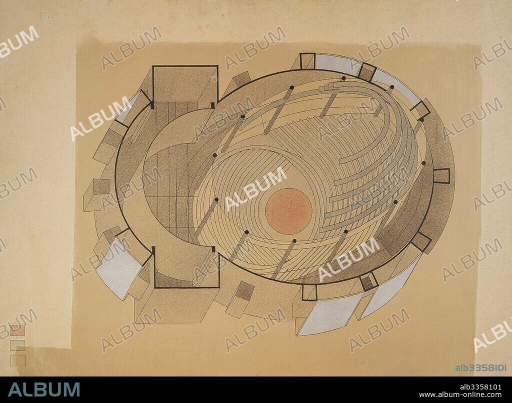 WALTER GROPIUS. Isometric sectional view, Total Theatre (Totaltheater), Berlin (Drawing Stefan Seböck).