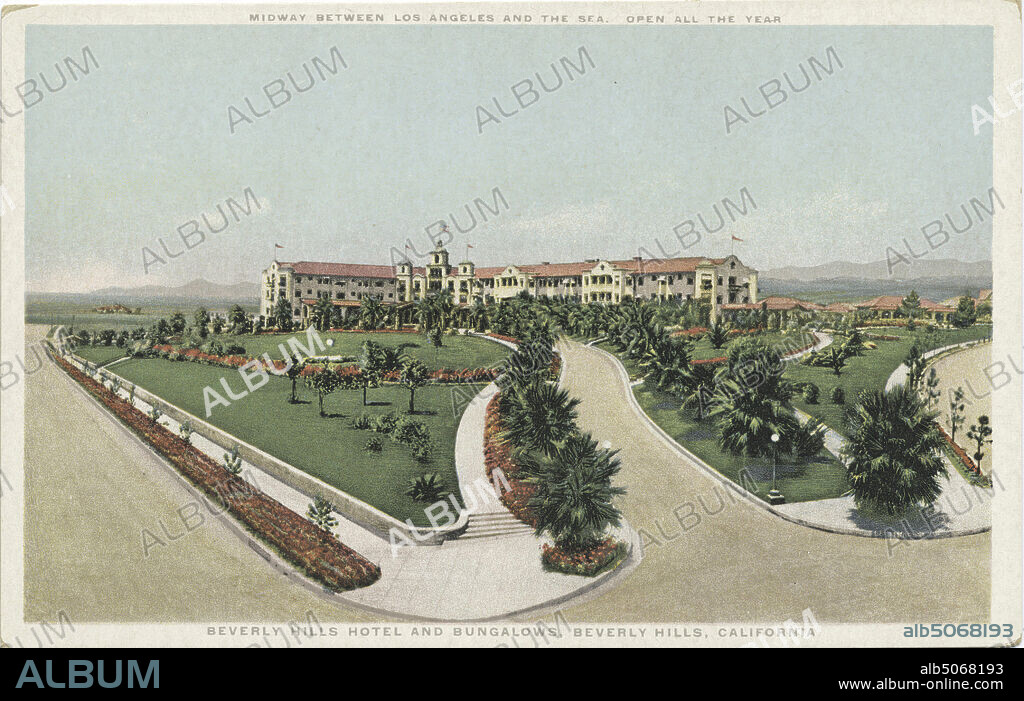Beverly Hills Hotel and Bungalows, Beverly Hills, California, Midway Between Los Angeles and the Sea. Open All the Year, still image, Postcards, 1898 - 1931.