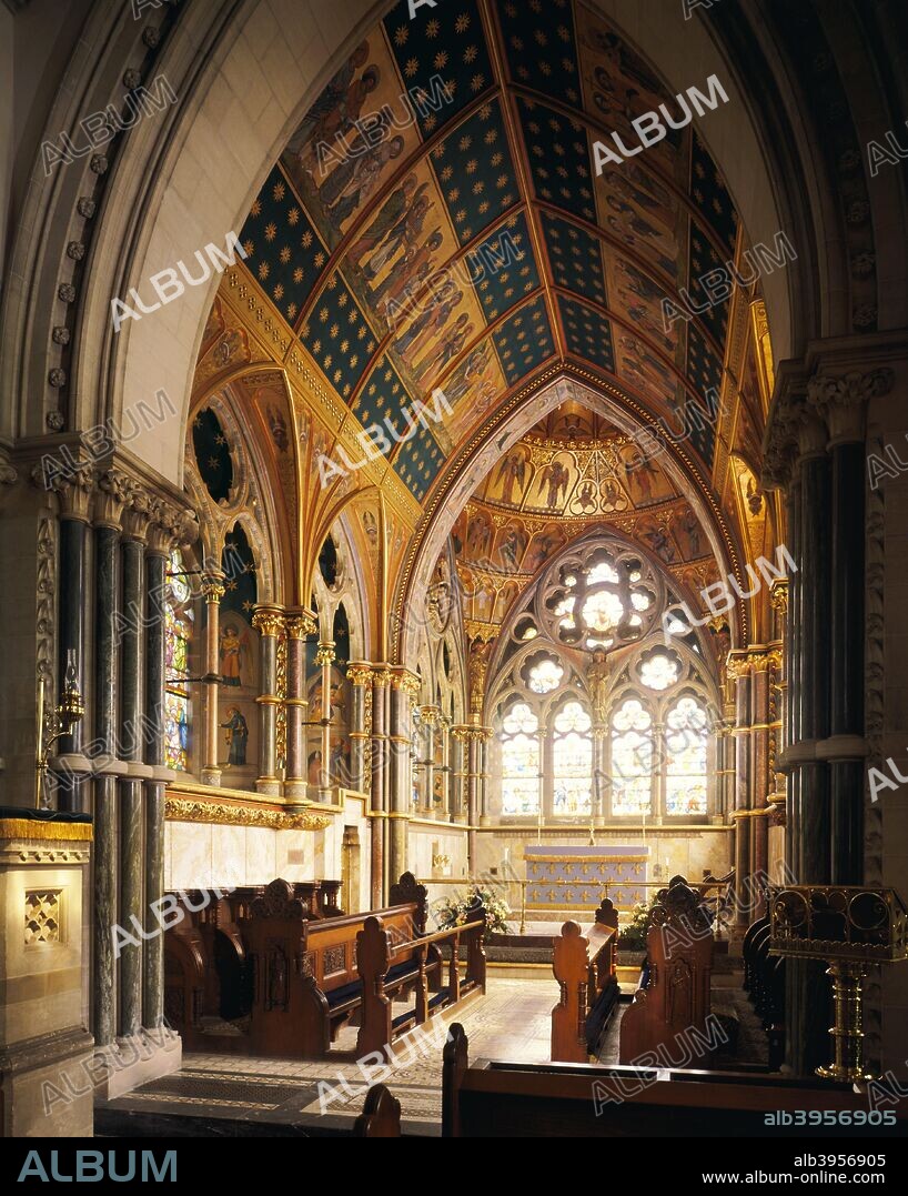 Interior of St Mary's Church, Studley Royal, North Yorkshire, 1994. St Mary's Church was designed by William Burges in the 1870s.