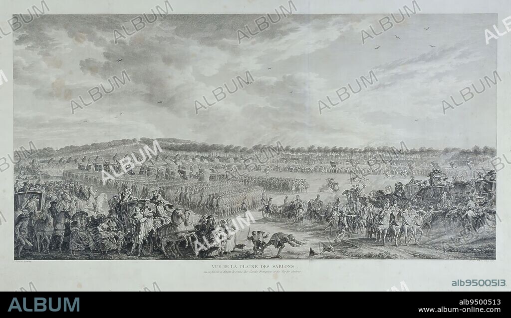 Vue de la plaine des Sablons, Malbeste ou Malbête, Georges, Graveur, Liénard, Jean-Baptiste, Graveur, Née, François Denis, Graveur, Moreau, Jean-Michel (dit Moreau le Jeune), Dessinateur, Vers 1785, Estampe, Arts graphiques, Estampe, Burin, Height: 52 cm, Width: 83.8 cm.