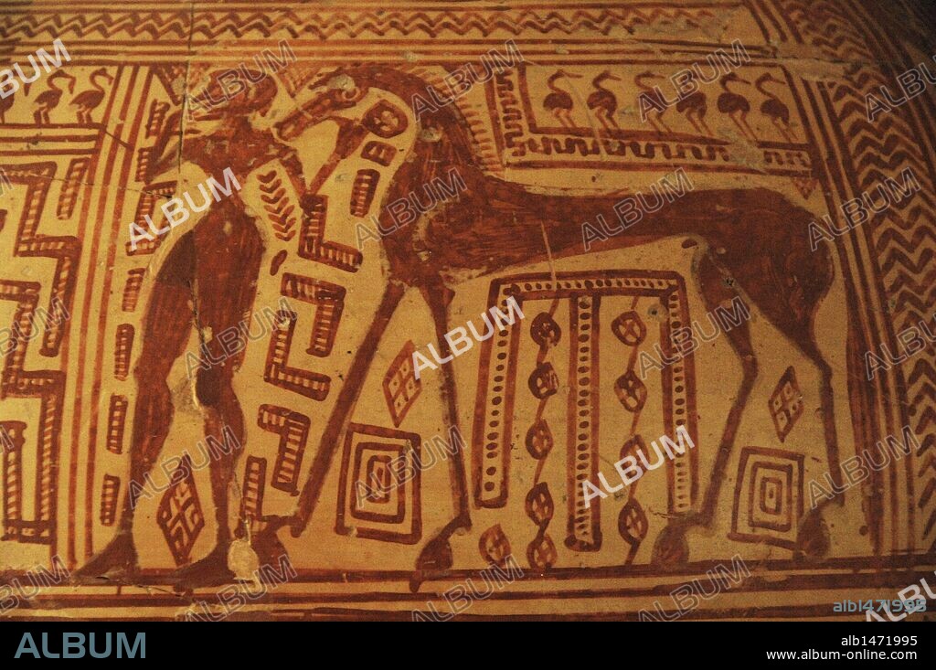 Krater with geometric decoration. Detail. Late Geometric Period. Argos Archaeological Museum. Greece.