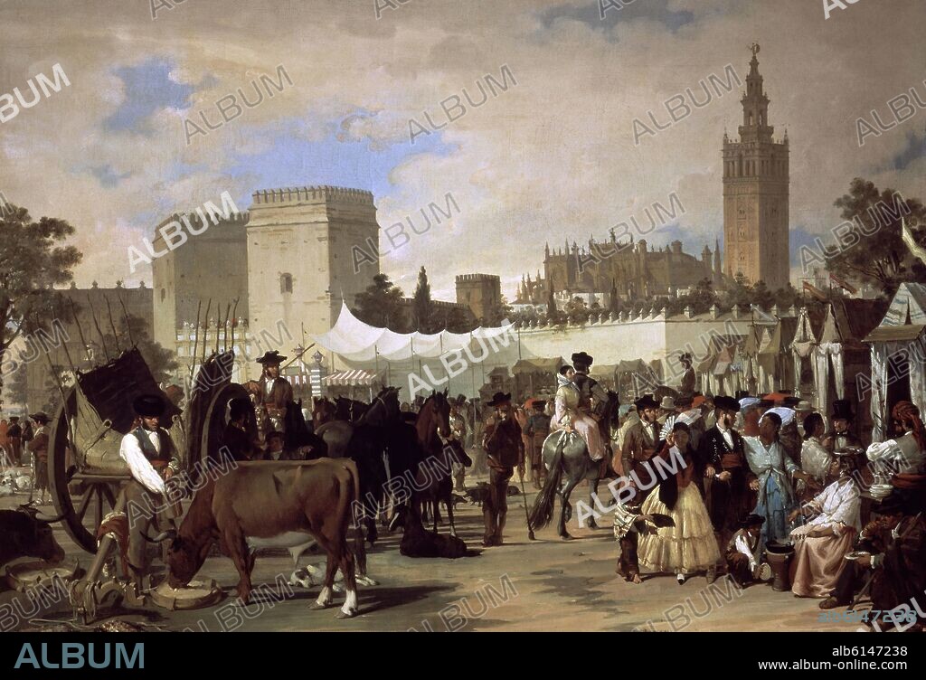 JOAQUIN DOMINGUEZ BECQUER (1819-1879). THE FAIR OF SEVILLA ("LA FERIA DE SEVILLA")- 1855 - OIL ON CANVAS - 56X81 CM.