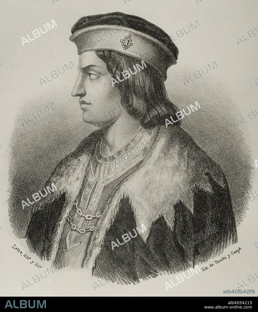 Gonzalo Fernández de Córdoba (1453-1515). Noble, político y militar castellano. Duque de Santangelo, Terranova, Andría, Montalto y Sessa. Conocido como El Gran Capitán. Dibujo por Letre. Retrato. Litografía. Crónica General de España, Historia Ilustrada y Descriptiva de sus Provincias. Andalucía, 1867. Biblioteca Histórico Militar de Barcelona, Cataluña, España.