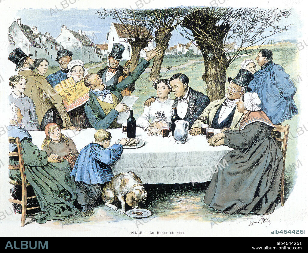 'Le Repas de Noce' Illustration Henri PILLE (1844-1897) in Paris-Illustre, 1887. Credit Collection GROB/Kharbine Tapabor.