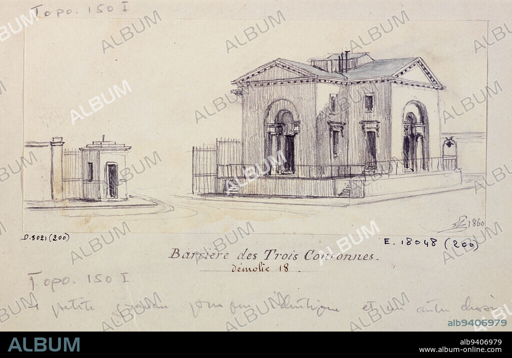 Barrière des Trois Couronnes, 1860, Leymonnerye, Léon, Dessinateur, Array, Dessin, Paris, Height: 6.7 cm, Width: 14.3 cm.