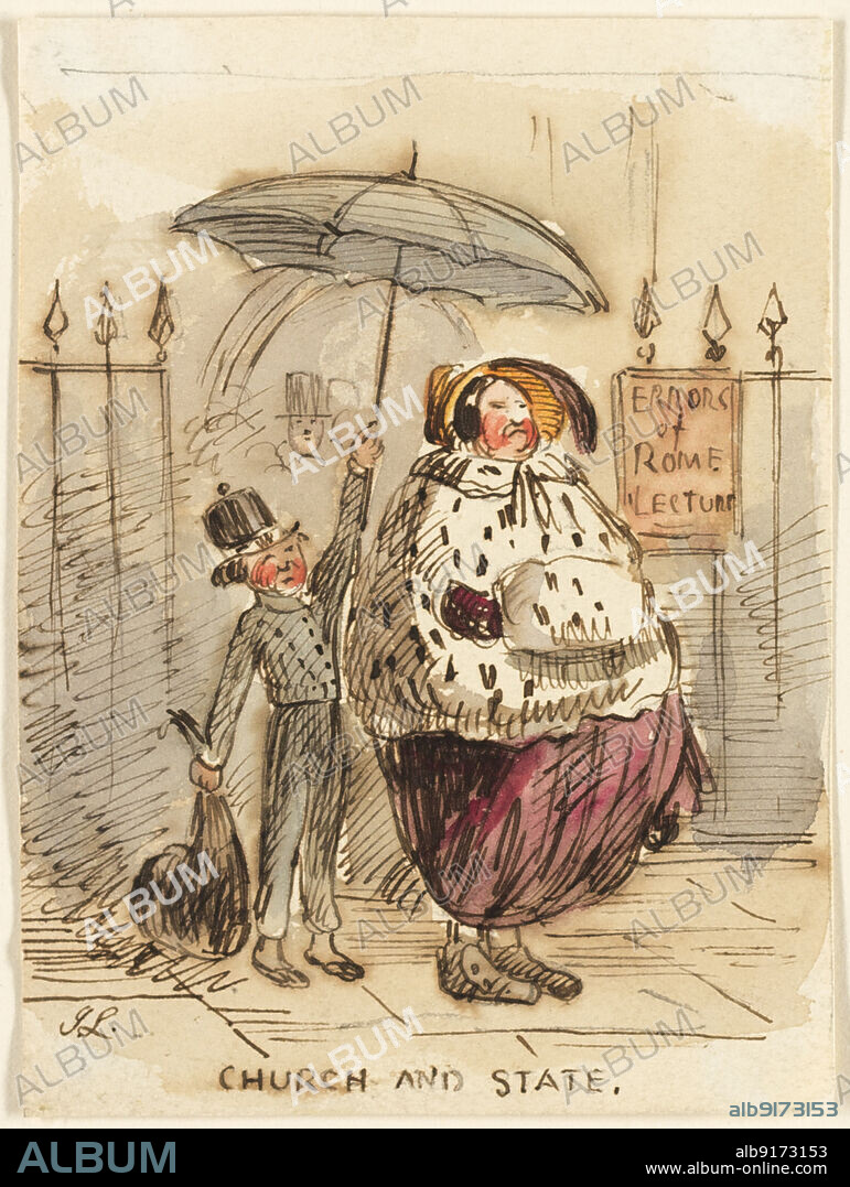 JOHN LEECH. Church and State, n.d. Sign: 'Errors of Rome - Lecture'.