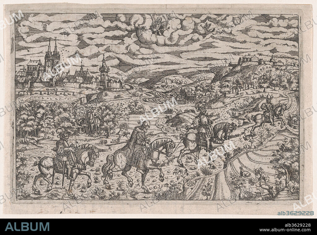 Albrecht von Rosenberg abducting Hieronymus Paumgartner. Artist: Matthias Zündt (German, probably ca. 1498-1572 Nürnberg). Dimensions: Plate: 6 3/4 × 10 1/8 in. (17.1 × 25.7 cm). Date: ca. 1565.