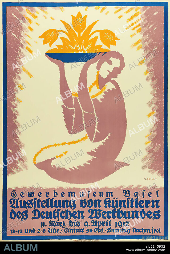 Paul Kammüller, Polygraphisches Institut AG, exhibition by artists of the Deutscher Werkbund Gewerbemuseum Basel, paper, lithography, total: height: 123,3 cm; width: 87 cm, signed: im Druck u. r.: Kammüller, exhibition posters, flowers, expressionism.