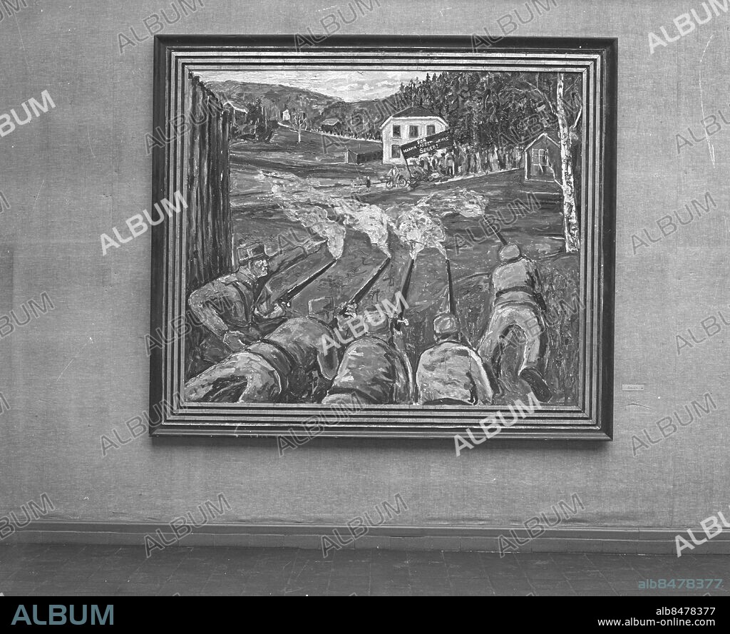 Göteborg - 1937-10-15 - Politisk tavla - föreställande skotten i Ådalen 1931 - konstnären är Albin Amelin - *** Local Caption *** GT - Låda 1937-oktober-01 . KAMERAREPORTAGE.