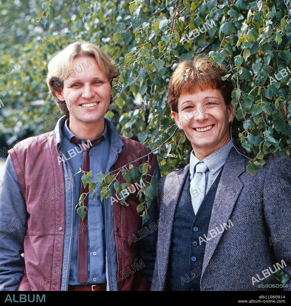 Mary and Gordy, German drag duo, consisting of Georg Preusse (left) and Reiner Kohler, in civilian clothes, Germany around 1985.
