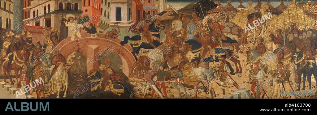 Horatius Cocles Defending the Sublician Bridge. Horatius Cocles verdedigt de Pons Sublitius. Dating: c. 1450. Place: Florence. Measurements: h 40 cm × w 128 cm.