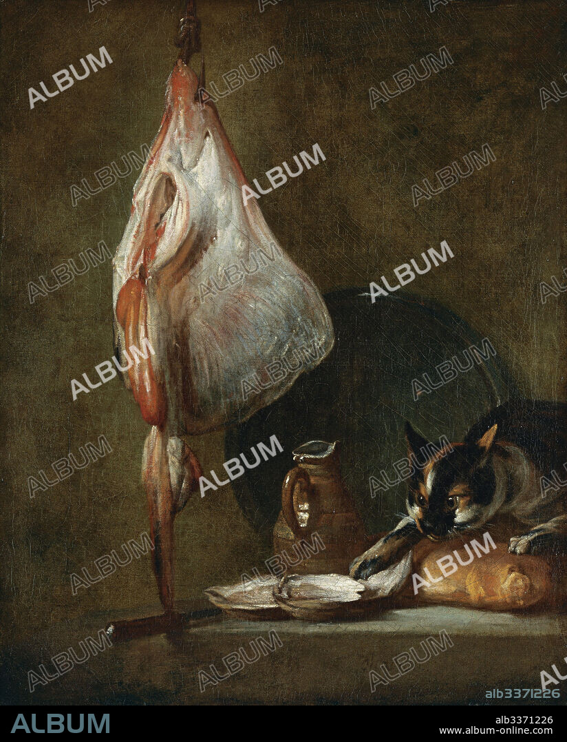 JEAN BAPTISTE SIMEON CHARDIN. Still Life With Cat and Rayfish.