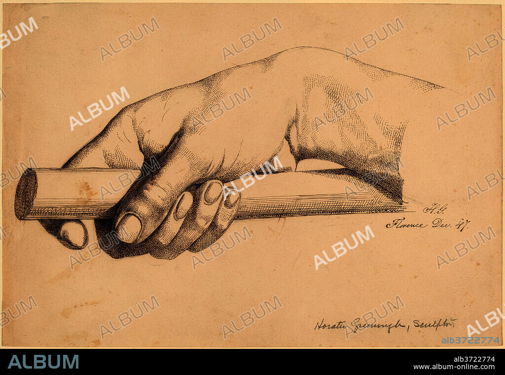 HORATIO GREENOUGH. Right Hand Holding Short Rod. Dated: 1847. Dimensions: sheet: 17.9 × 26.1 cm (7 1/16 × 10 1/4 in.). Medium: pen and brown ink over graphite on wove paper.