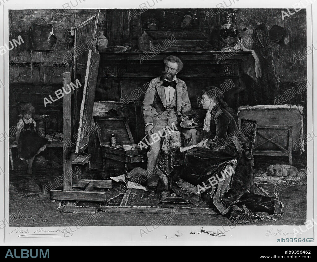 The Portrait Painter and His Model, Etching on machine made Japan paper, 1882, 17 1/2 x 22 1/4 in., 44.5 x 56.5 cm, 1882, 19th Century, artist, black and white, Carl Koepping, etching, genre scene, Japanese paper, model, muse, painter, The Portrait Patinter and His Model.
