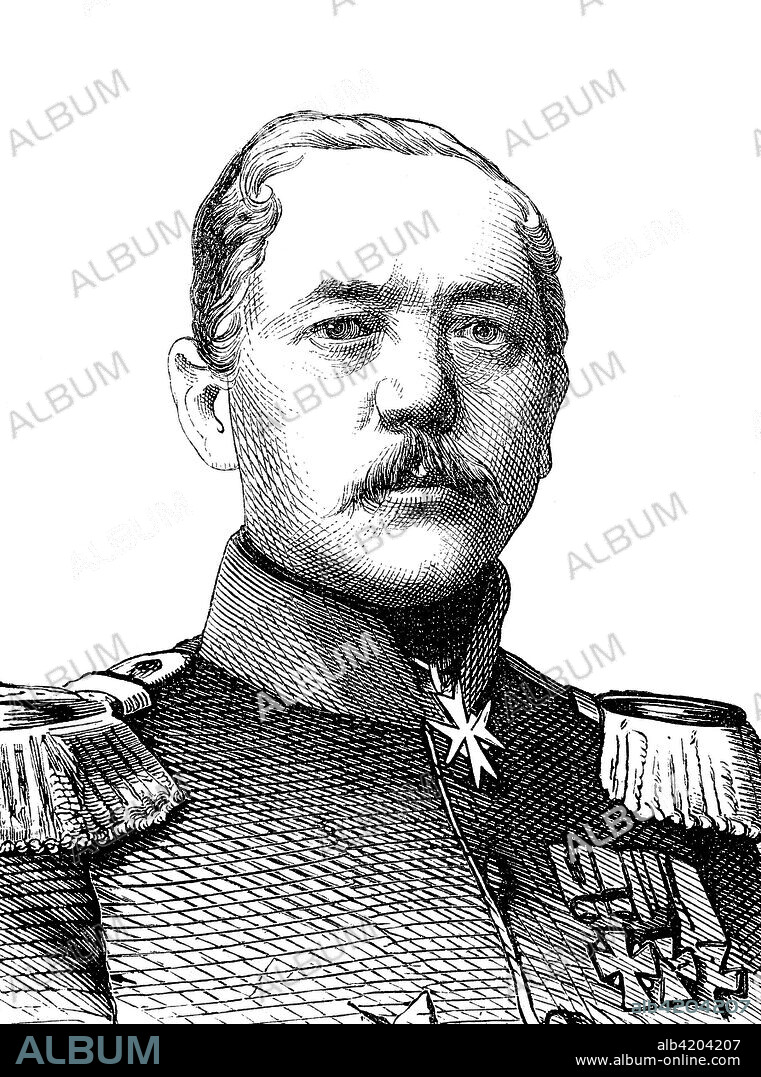 Portrait of Konstantin Bernhard von Voigts-Rhetz, 16 July 1809 - 14 April 1877, was a Prussian general who commanded the Prussian X. Corps during the Franco-Prussian War, commander of the North German Federal Army, digital improved reproduction of an original print from the 19th. century.