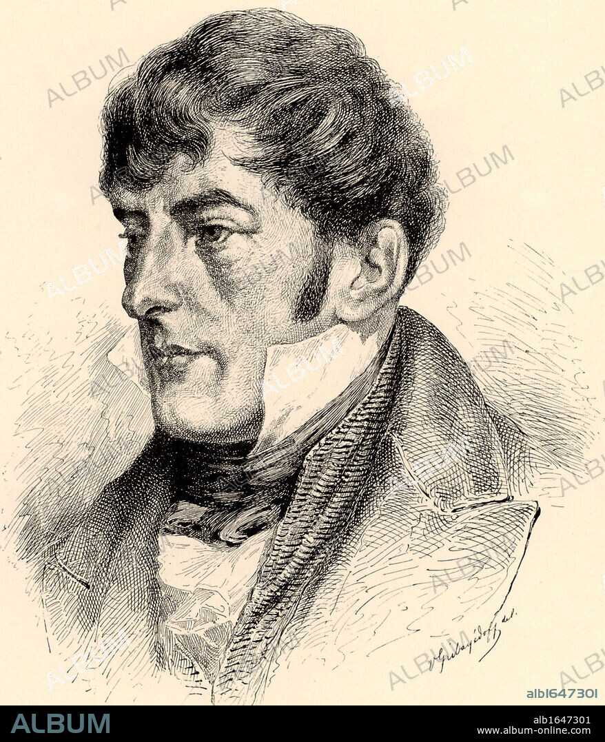Charles Alexandre Leseur  (1778-1846) French naturalist, explorer and artist who lived in America (1815-1837) including the years 1825-1837 at New Harmony, Indiana, the town founded by the social reformer Robert Owen. Engraving published New York 1896.