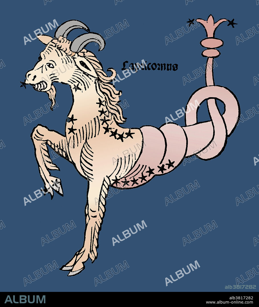 Colorization of the zodiac sea-goat of Capricornus. Capricornus, often called capricorn, is one of the constellations of the zodiac. It is commonly represented in the form of a sea-goat: a mythical creature that is half goat, half fish. Capricornus was one of the 48 constellations described by the 2nd century astronomer Ptolemy and is now one of the 88 modern constellations defined by the International Astronomical Union. Capricorn is the tenth astrological sign in the Zodiac, originating from the constellation of Capricornus. It spans the 270-300th degree of the zodiac, between 270 and 305.25 degree of celestial longitude. The Sun transits this area of the zodiac from December 22 to January 19 each year.