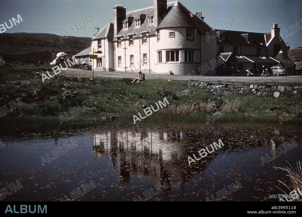 SligaChan Hotel, Sligachan, Isle of Skye, Scotland, c1960. A small settlement on Skye, Scotland. It is close to the Cuillin mountains and provides a good viewpoint for seeing the Black Cuillin mountains. Tradition has it that the Lord of the Isles attacked Skye in 1395, but William MacLeod met the MacDonalds at Sligachan and drove them back to Loch Eynort (Ainort). There they found their galleys had been moved offshore by the MacAskills and every invader was killed.