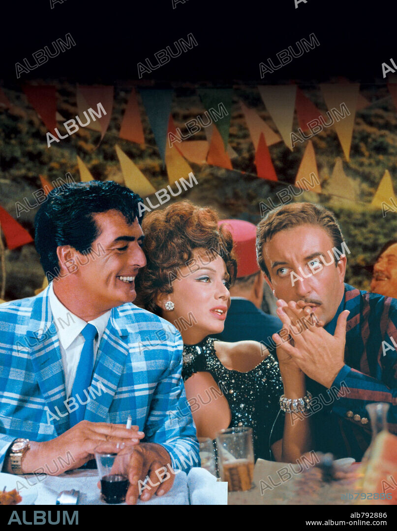 MARIA GRAZIA BUCCELLA, PETER SELLERS and VICTOR MATURE in AFTER THE FOX, 1966 (CACCIA ALLA VOLPE), directed by VITTORIO DE SICA. Copyright UNITED ARTISTS/NANCY/CCM.