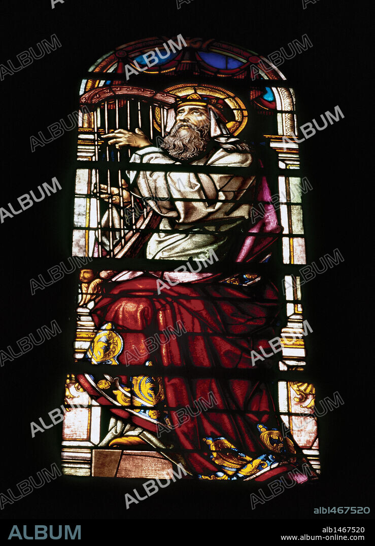 King David (c. 1040 BC - 970 BC). Second king of the Hebrews (1008-970 BC). Window of the Church of the Juncal. Irun. Province of Guipuzcoa. Basque Country.