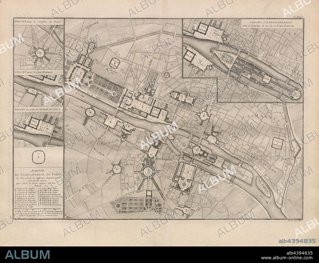 Part of the General Plan of Paris, Illustration of a partial plan of Paris from the 18th century, signed: dessiné par., Patte, Pl. XXXIX, after p. 186, Patte, Pierre (del.), 1765, Pierre Patte: Monumens érigés en France à la gloire de Louis XV. Paris: chez l'auteur: chez Desaint: chez Saillant, 1765.