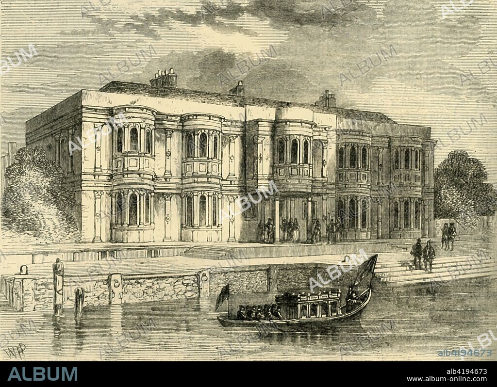 'Placentia, 1560', (c1878). The Palace of Placentia was a palace built on the banks of the Thames at Greenwich by Humphrey, Duke of Gloucester in 1447. In 1660 King Charles II engaged John Webb to build a new royal palace on the site but the work never completed. In 1694 the old palace was demolished and Webb's building was incorporated into the Greenwich Hospital. From Old and New London: A Narrative of Its History, Its People, And Its Places. The Southern Suburbs, Volume VI, by Edward Walford. [Cassell, Petter, Galpin & Co., London, Paris & New York, c1878].