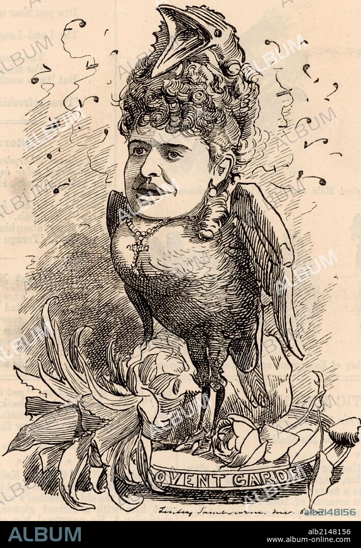 Madame Emma Albani (1852-1930) Canadian opera singer, successful in leading cities of Europe and America. Born Marie Louise Lajeunesse. Cartoon by Edward Linley Sambourne in the Punch's Fancy Portraits series from "Punch" (London, 17 September 1881).  (Photo by: Universal History Archive/UIG via Getty Images).