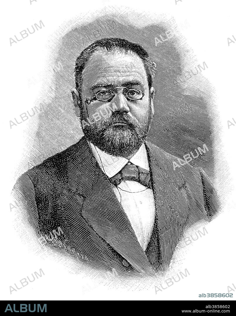 Historical print from the 19th century, portrait of Émile François Zola, 1840 - 1902, a French writer and journalist.